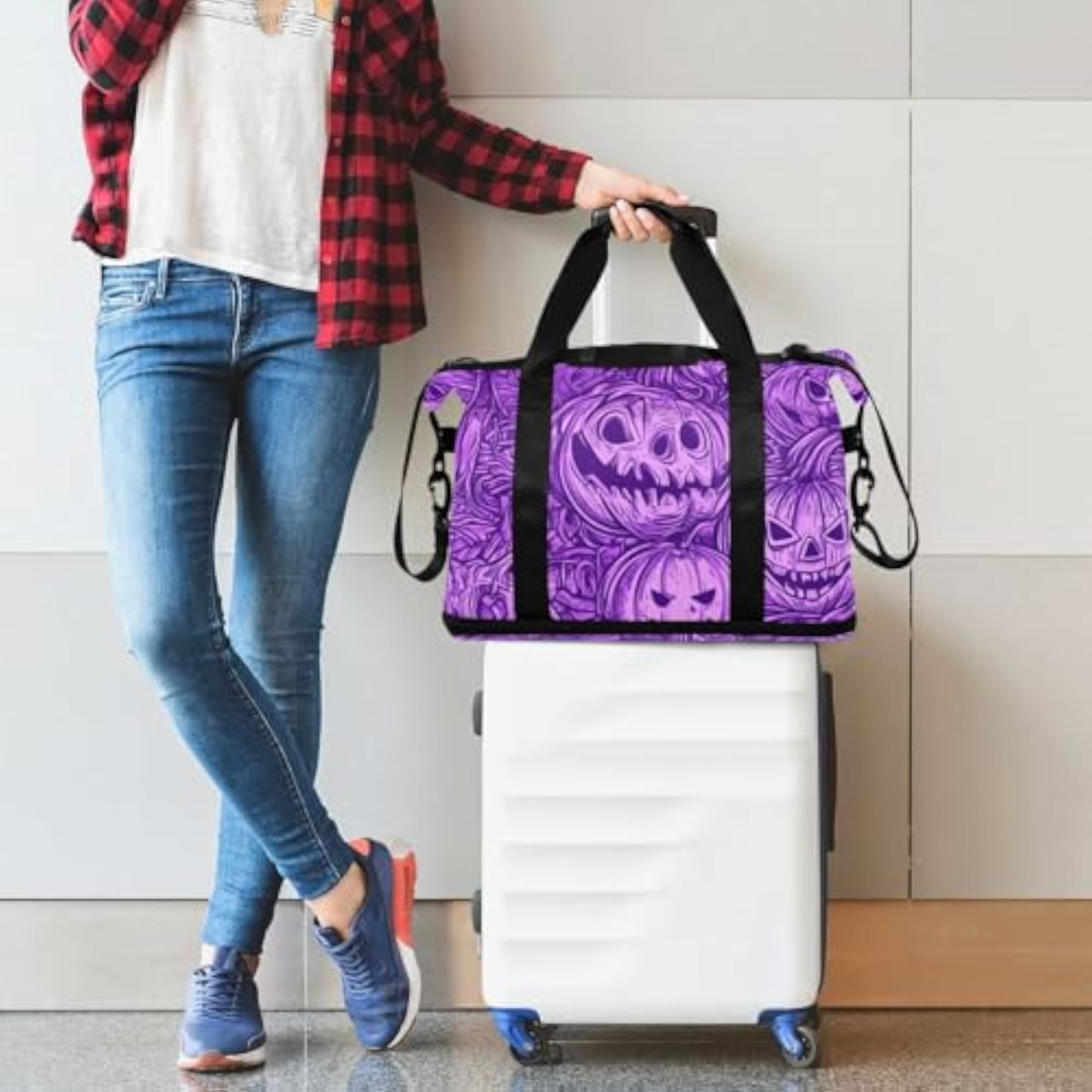 Purple Halloween Evil Pumpkin Gym Tote Bag